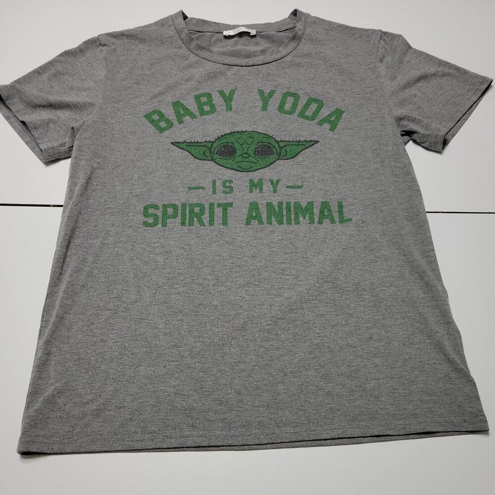 Sheshow Shirt Women M Grey Heathered Top Baby Yoda Is My Spirit Animal Basic Tee